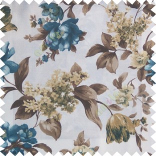 Blue brown white gold color beautiful rose flower big leaves with texture finished polyester base fabric main curtain