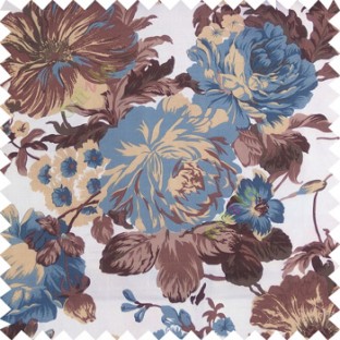 Blue brown gold white color beautiful flower small Japanese leaves flower buds with thick polyester finished base fabric main curtain