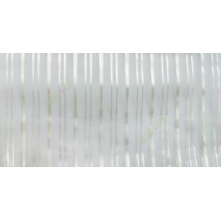 Beige white vertical pencil stripes shiny surface small dots texture finished sheer fabric