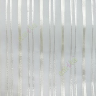 Beige white vertical pencil stripes shiny surface small dots texture finished sheer fabric
