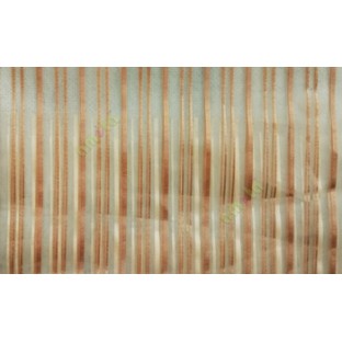 Brown vertical pencil stripes shiny surface small dots texture finished sheer fabric