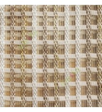 Light brown gold white finished vertical and horizontal stripes embroidery weaving pattern sheer curtain