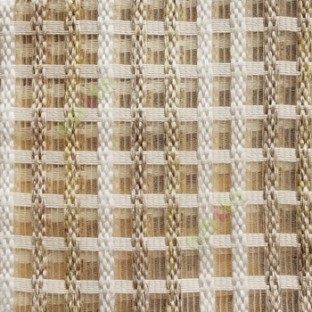 Light brown gold white finished vertical and horizontal stripes embroidery weaving pattern sheer curtain