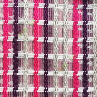 Purple pink gold cream finished vertical and horizontal stripes embroidery weaving pattern sheer curtain
