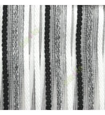 Black white grey color vertical embroidery soft finished stripes sheer curtain
