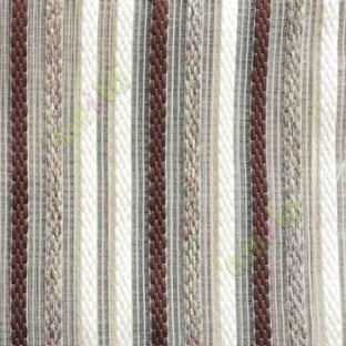 Brown cream color vertical embroidery soft finished stripes sheer curtain