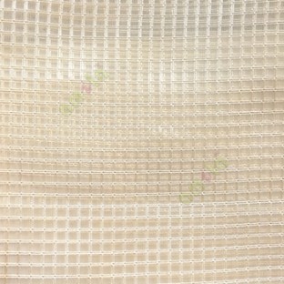 Beige vertical and horizontal stripes checks pattern transparent net finished surface sheer curtain