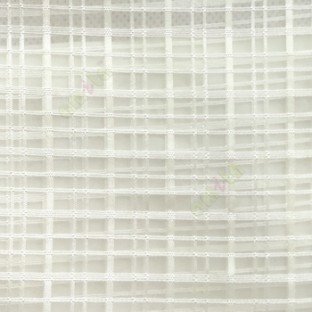Cream color vertical and horizontal stripes texture finished checks pattern transparent net background sheer curtain fabric