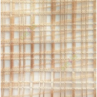 Gold color vertical and horizontal stripes texture finished checks pattern transparent net background sheer curtain fabric