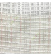 Beige color vertical and horizontal stripes texture finished checks pattern transparent net background sheer curtain fabric