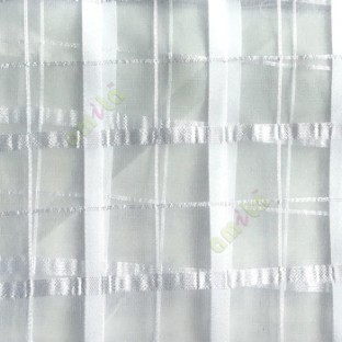 Pure white color vertical and horizontal stripes texture finished checks pattern sheer fabric