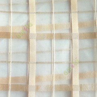 Beige color vertical and horizontal stripes texture finished checks pattern sheer fabric