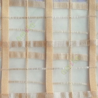 Gold color vertical and horizontal stripes texture finished checks pattern sheer fabric