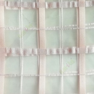 Peach color vertical and horizontal stripes texture finished checks pattern sheer fabric