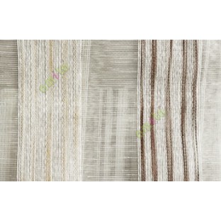 Brown gold beige color vertical stripes with transparent texture finished surface weaving pattern sheer fabric