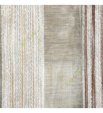 Dark brown gold white color vertical stripes with transparent texture finished surface weaving pattern sheer fabric