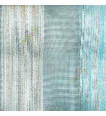 Aqua blue gold white color vertical stripes with transparent texture finished surface weaving pattern sheer fabric