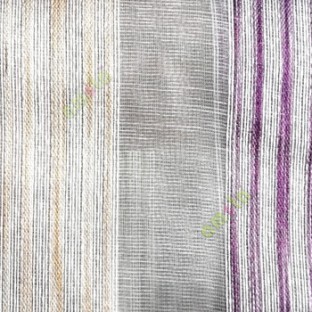 Purple gold white color vertical stripes with transparent texture finished surface weaving pattern sheer fabric