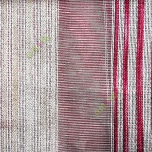 Maroon white gold color vertical stripes with transparent texture finished surface weaving pattern sheer fabric