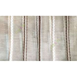 Dark brown beige color vertical stripes digital lines wide pattern transparent net finished background sheer curtain fabric