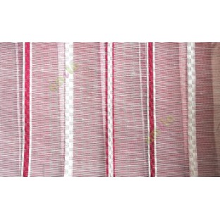 Maroon cream color vertical stripes digital lines wide pattern transparent net finished background sheer curtain fabric