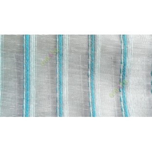 Aqua blue cream color vertical weaving stripes with transparent net finished surface texture lines sheer fabric