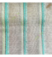 Aqua blue green white color vertical weaving stripes with transparent net finished surface texture lines sheer fabric