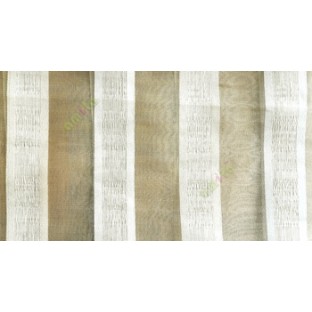Gold brown white color vertical bold stripes with texture transparent surface with stripe border lace design vertical lines sheer fabric