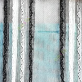 Black grey white color vertical zigzag weaving stripes with transparent net finished surface texture sheer fabric