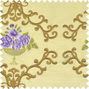 Purple brown green color beautiful damask embroidery design with beautiful decorative rose flower small leaves transparent base fabric poly main curtain