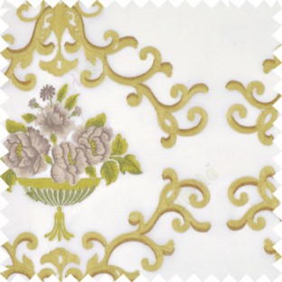 Dark Green Brown Cream Beige Color Beautiful Damask Embroidery
