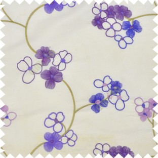 Dark and light purple cream color beautiful summer Japanese flower with embroidery designs transparent base fabric poly main curtain