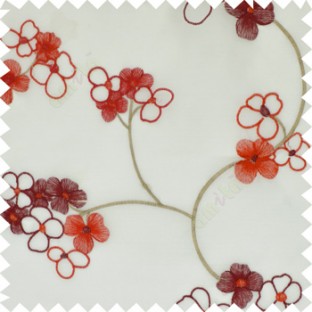 Red white color beautiful summer Japanese flower with embroidery designs transparent base fabric poly sheer curtain