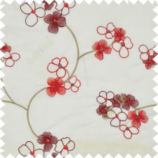 Red white color beautiful summer Japanese flower with embroidery designs transparent base fabric poly main curtain