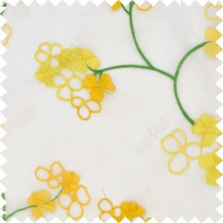 Yellow green cream color beautiful summer Japanese flower with embroidery designs transparent base fabric poly sheer curtain