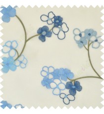 Aqua blue color beautiful summer Japanese flower with embroidery designs transparent base fabric poly sheer curtain
