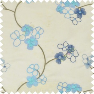 Aqua blue color beautiful summer Japanese flower with embroidery designs transparent base fabric poly main curtain