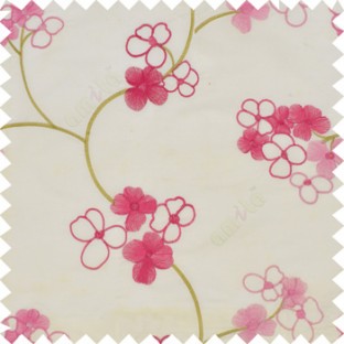 Pink cream color beautiful summer Japanese flower with embroidery designs transparent base fabric poly main curtain