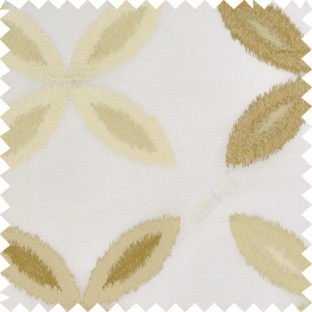 Brown cream color big ikat flower traditional embroidery pattern with polyester background fabric on cream base sheer curtain