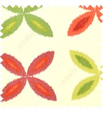 Red green color big ikat flower traditional embroidery pattern with polyester background fabric on cream base main curtain