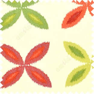 Red green color big ikat flower traditional embroidery pattern with polyester background fabric on cream base main curtain