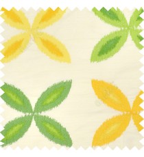 Green yellow color big ikat flower traditional embroidery pattern with polyester background fabric on cream base main curtain