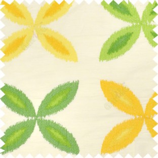 Green yellow color big ikat flower traditional embroidery pattern with polyester background fabric on cream base main curtain