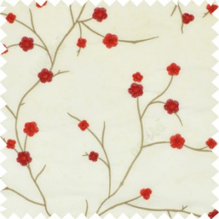 Red color flowers embroidery patterns Japanese blossom with polyester background main curtain