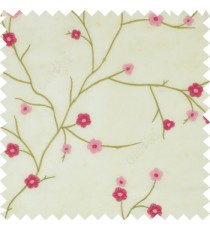 Pink and green color flowers embroidery patterns Japanese blossom with polyester background main curtain