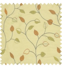 Green and copper orange color small summer leaf beige background embroidery patterns with polyester background main curtain
