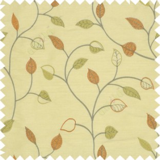 Green and copper orange color small summer leaf beige background embroidery patterns with polyester background main curtain