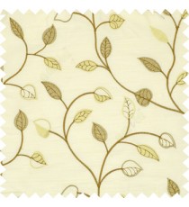 Brown cream beige color small summer leaf beige background embroidery patterns with polyester background main curtain