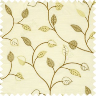 Brown cream beige color small summer leaf beige background embroidery patterns with polyester background main curtain