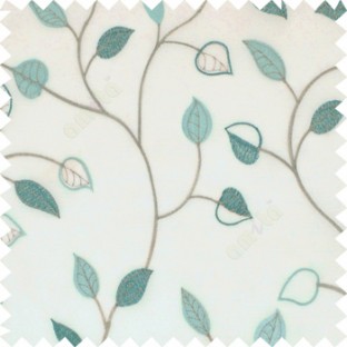 Blue grey color small summer leaf beige background embroidery patterns with polyester background sheer curtain